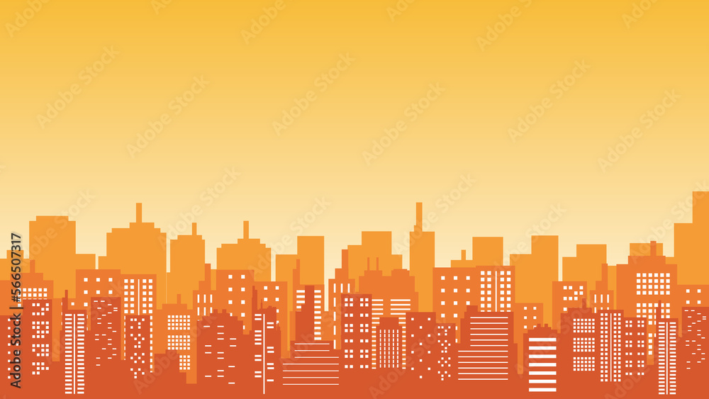 City background with many apartment buildings with orange cloud view