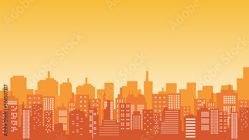 City background with many apartment buildings with orange cloud view