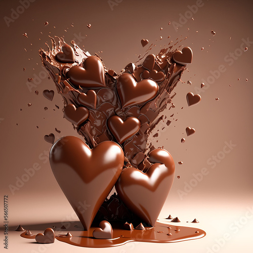 Chocolate heart romantic gift background. Generative ai