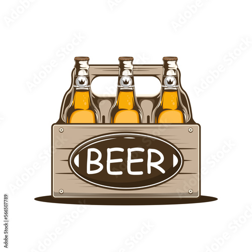Lager bottle beer pack with brand label on isolated background, Vector illustration.