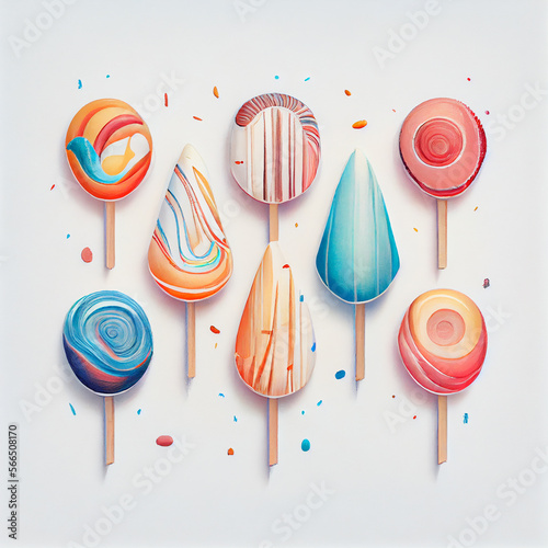 Cartoon lollipops on a blank background. generative ai photo