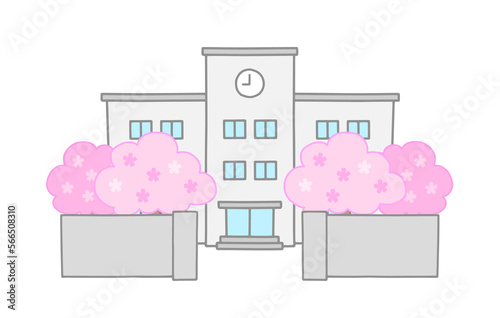 学校の校舎と桜の木