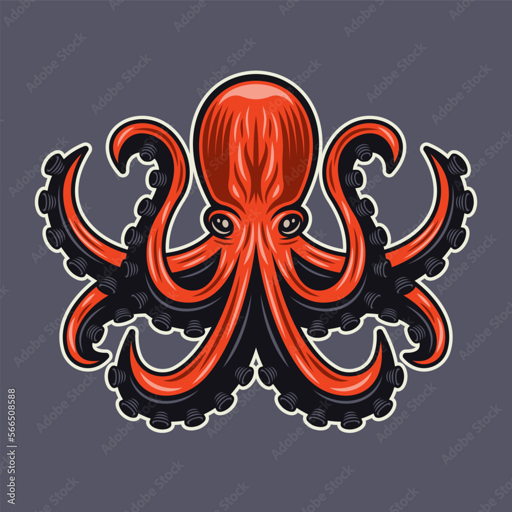 Fototapeta premium Octopus vector colored illustration isolated on dark background