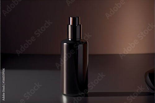 Black matt bottle serum cosmetic , generative ai, bottle. clean modernism, mockup, template