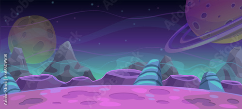Alien fantasy landscape, cosmic vector game scene