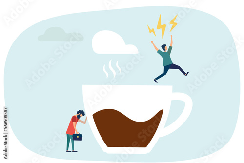 Vector illustration concept of fatigue from work. Burnout at work. The need for additional energy from coffee. Motivation for work. Coffee energy.