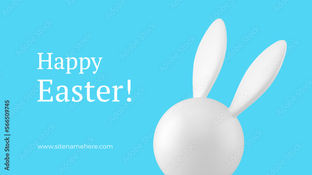 Happy Easter bunny head with long ears festive 3d banner design template realistic vector