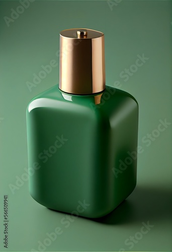 bottle of perfume, bottle mockup of green container isolated on green background, generative ai, isolated pink 3d bottle, makeup, liquid with pump for clean, dispenser, gel, skin