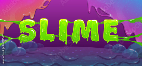 Slime banner with green slimy text. Vector art