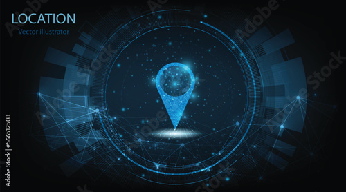 Concept of Gps technology background.Vector pin icon Gps on dark blue background.Travel way concept.Find trip, Geo pinpoint.Location navigator vector illustration.