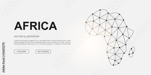 Africa low poly symbol with connected dots for landing page. Africa map design illustration concept. Polygonal Continent silhouette illustration