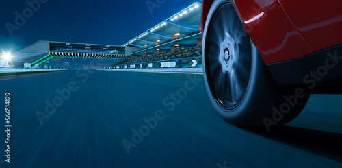  3d Low angle side view of car driving fast at modern international race track © jamesteohart