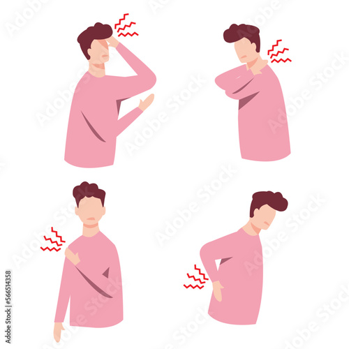 Types of ache and pain vector illustration on white background.