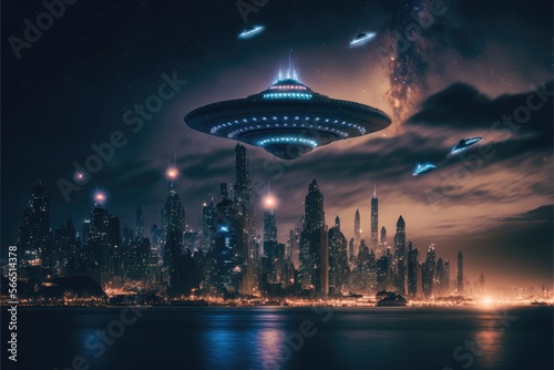 ufo over city made with generative ai