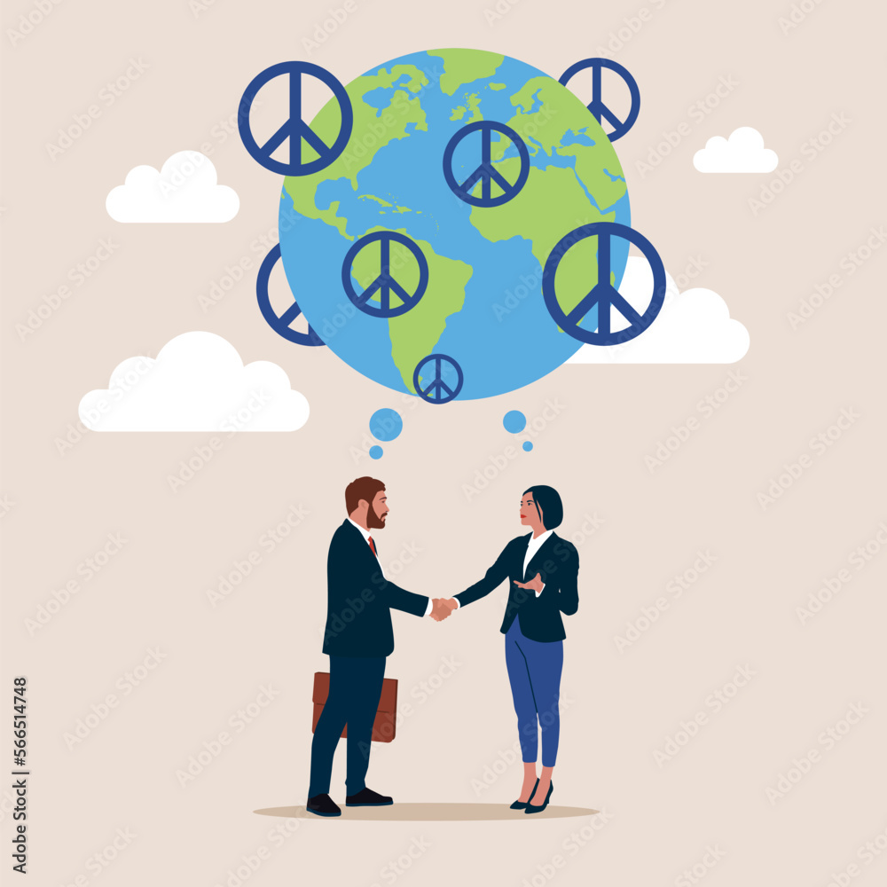 Partnership negotiation to make agreement. Love in peace, stop war, business strategy plan and goal achievement, couple of the world diversity, handshake connection. Flat vector illustration. Partnership negotiation to make agreement. Love in peace, stop war, business strategy plan and goal achievement, couple of the world diversity, handshake connection. Flat vector illustration.
