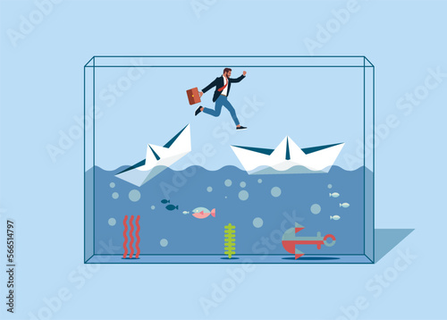Ditch the small boat for the big one. Modern vector illustration in flat style.