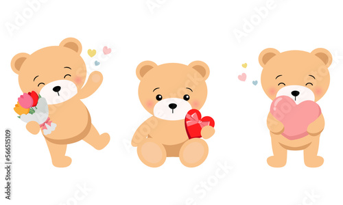 Cute Valentine bear clipart. Flat vector cartoon design © cloverlittleworld