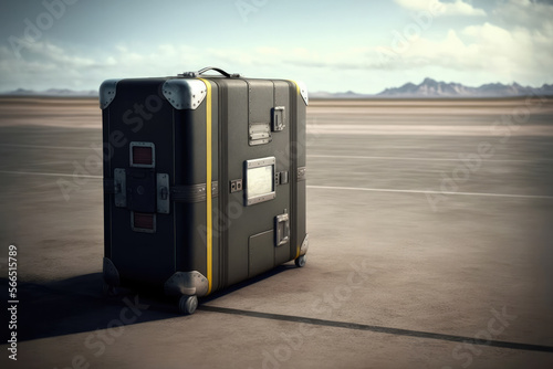 forgotten luggage on the airport runway.Generative AI.