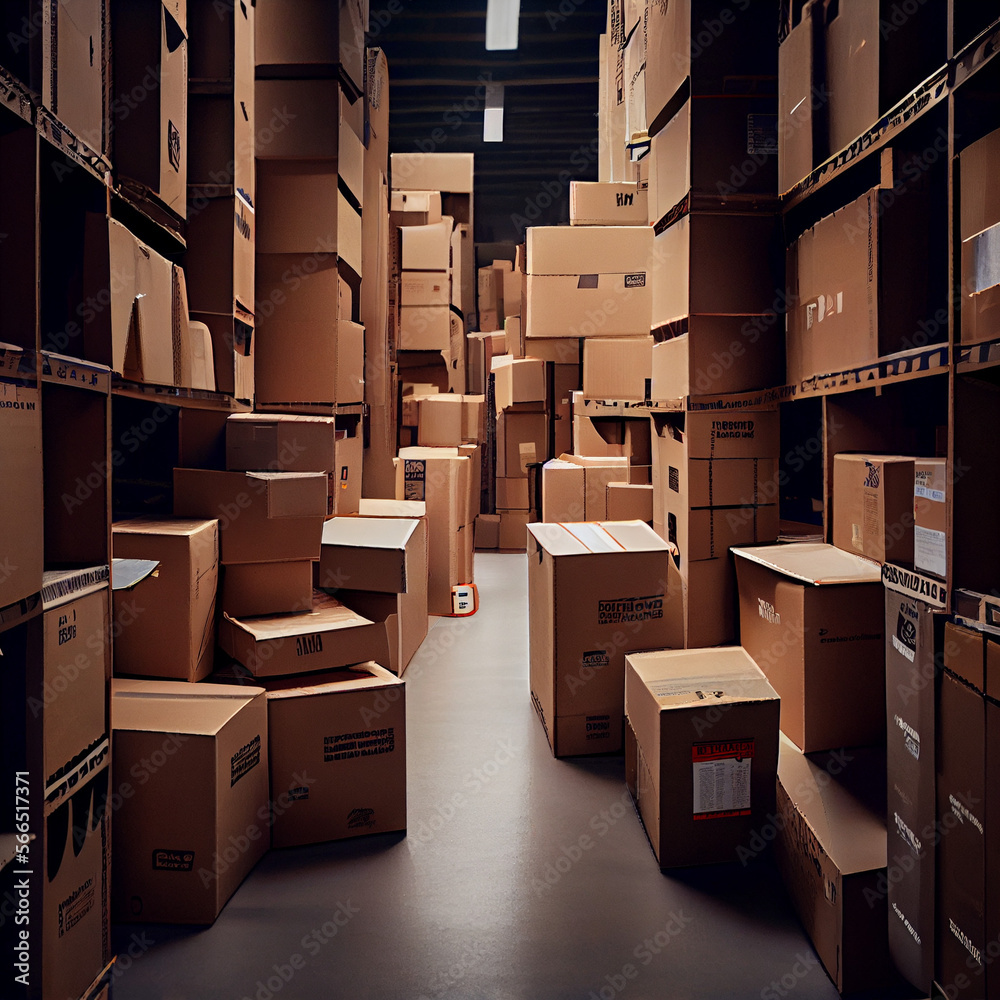 cardboard boxes abound in the inventory in the contemporary warehouse ...