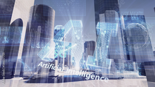 Smart City Artificial intelligence Cloud Computing Network Technology 3D illustration