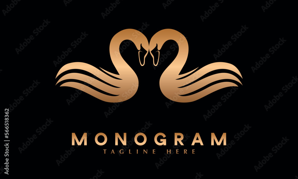 Two loving swans abstract monogram vector logo template