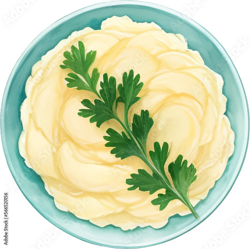 Mashed Potato Top View Isolated Hand Drawn Painting Illustration