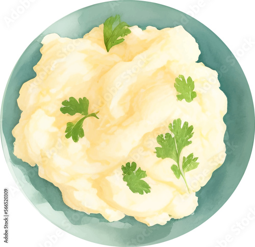 Mashed Potato Top View Isolated Hand Drawn Painting Illustration