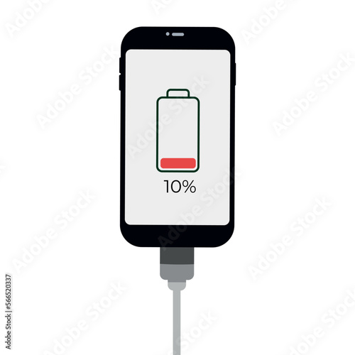 Smartphone with battery level indicator and USB connection. Vector infographic.