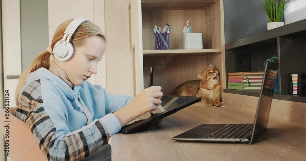 Child draws, uses a digital graphics tablet. Inspiration and new technologies. Child draws, uses a digital graphics tablet. Inspiration and new technologies.