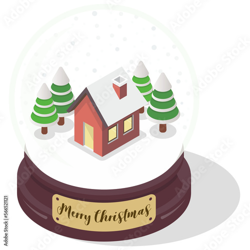 Christmas glass ball with isometric house