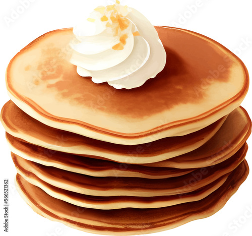 Pancakes with Ice Cream Isolated Hand Drawn Painting Illustration