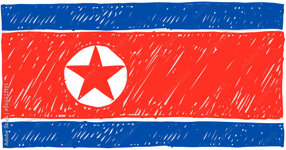 Nort Korea National Country Flag Pencil Color Sketch Illustration with Transparent Background