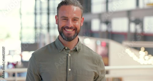 Portrait, business and series of people in a busy mall happy and smiling team on a time lapse feeling excited. Group, confident and diverse men or women with a positive mindset, vision and mission photo