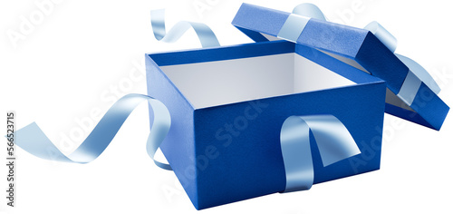 Blue open gift box with ribbon © phive2015