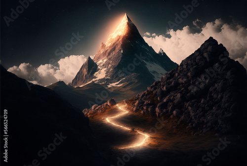Light path into the top of the mountain generative AI