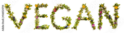 Blooming Flower Letters Building English Word Vegan