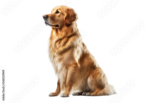 Golden retriever dog isolated on white, generative ai, png