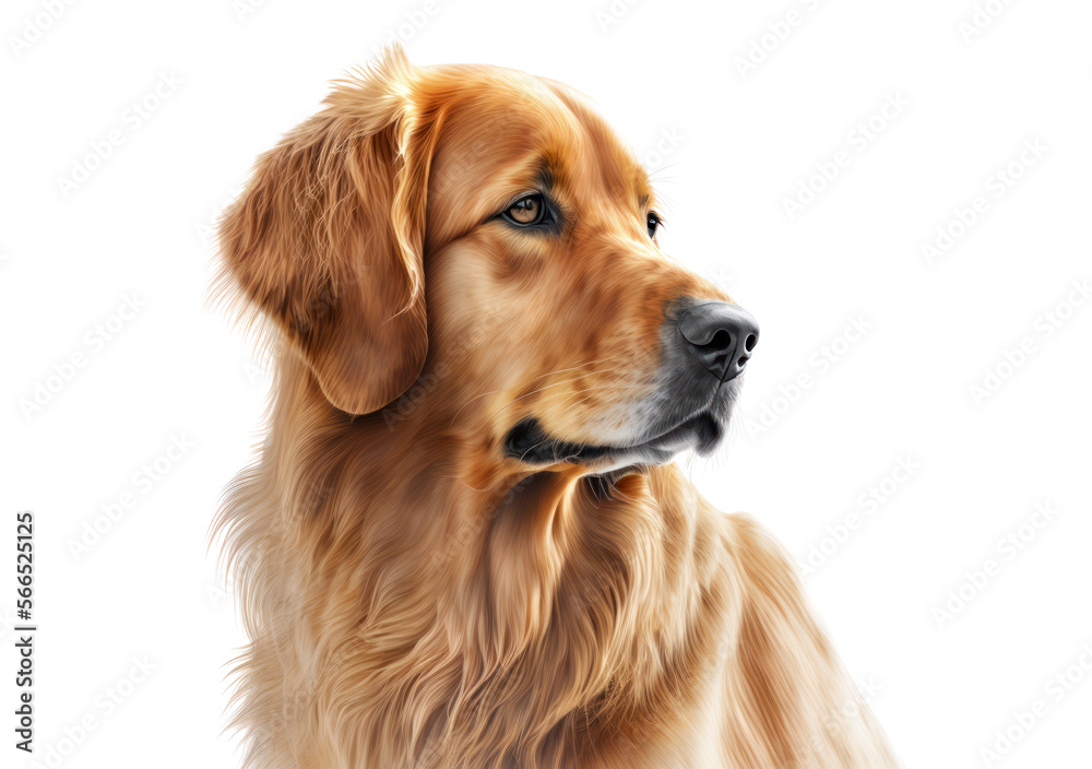 Golden retriever dog isolated on white, generative ai, png