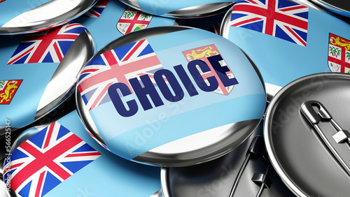 Choice in Fiji - colorful handmade electoral campaign buttons for promotion of Choice in Fiji.,3d illustration