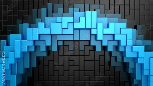 Geometric Shapes Form a Wave. Abstract motion, two color, 3d rendering, 4k resolution
