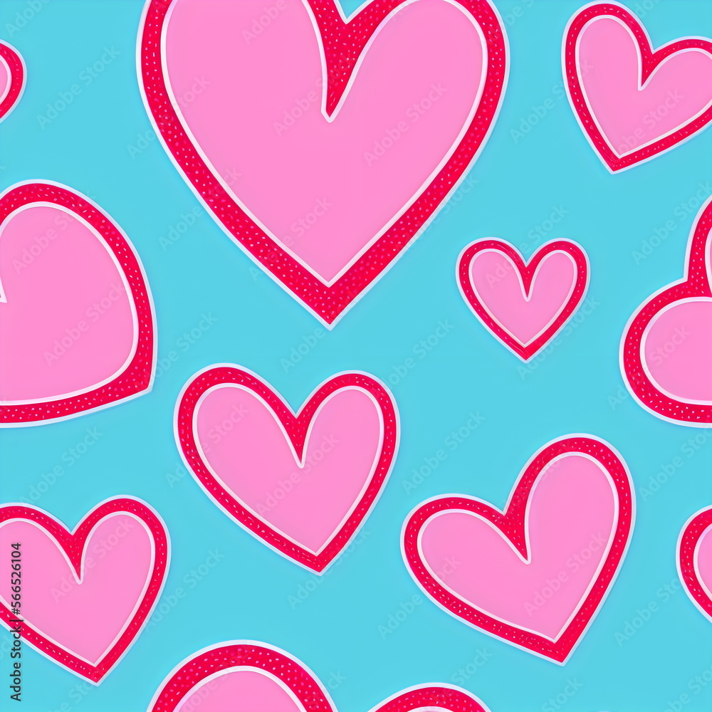 Big cartoon style hearts, seamless hearts pattern, tileable Valentine texture asset, part of Hearts_Textures_Collection, Generative AI Big cartoon style hearts, seamless hearts pattern, tileable Valentine texture asset, part of Hearts_Textures_Collection, Generative AI