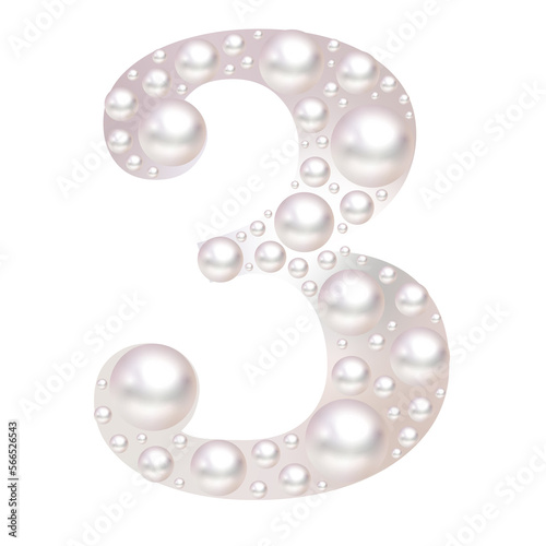 number three made of pearl