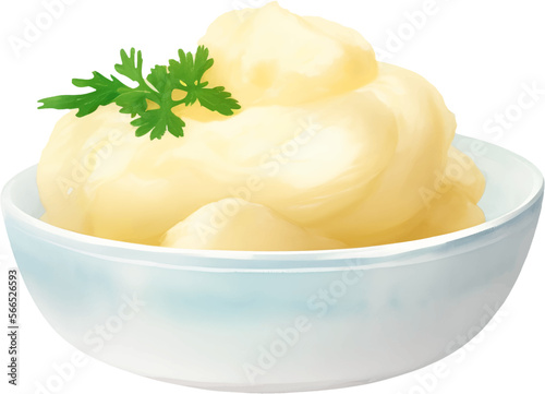 Mashed Potato on a Bowl Isolated Hand Drawn Painting Illustration