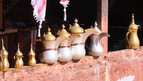 Valokuva Close up of Arabian souvenirs at Bedouin camp tea and coffee shop in Wadi Rum de