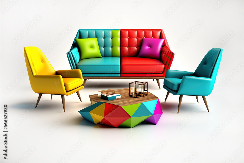 Fototapeta premium Interior decoration set, on plane background. Generative AI illustration.