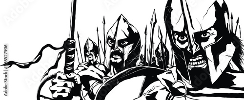Spartan sparta war warriors weapons spear shields armor war cry battle man fight graphic art tattoo design decoration vector movie leonidas 300 film