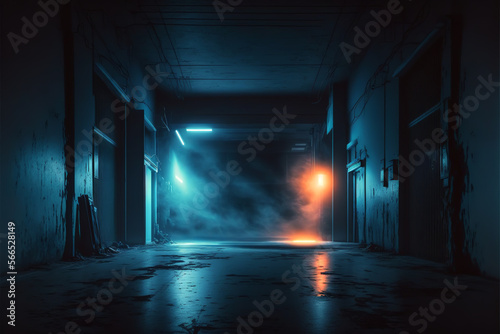 Slika na platnu Science fiction interior scene- sci-fi corridor render scene with neon lights an