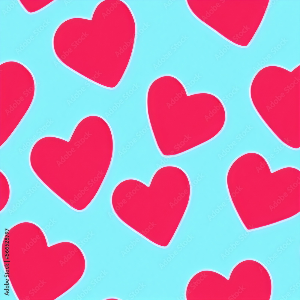 Red hearts light blue background, seamless hearts pattern, tileable Valentine texture asset, part of Hearts_Textures_Collection, Generative AI