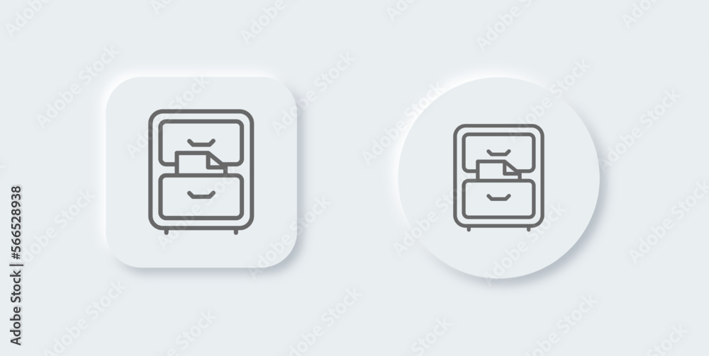 File cabinet line icon in neomorphic design style. Archive signs vector illustration. File cabinet line icon in neomorphic design style. Archive signs vector illustration.