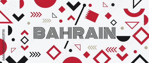 Bahrain national day banner with Bahraini flag colors theme background and geometric abstract retro modern red white design. Raised fists of patriot supporters. Triangles Vector Illustration.
